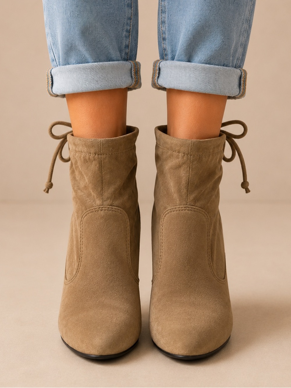 Revamped Suede Lace-Up Chunky Heel Ankle Booties Tan Women’s Size 6
